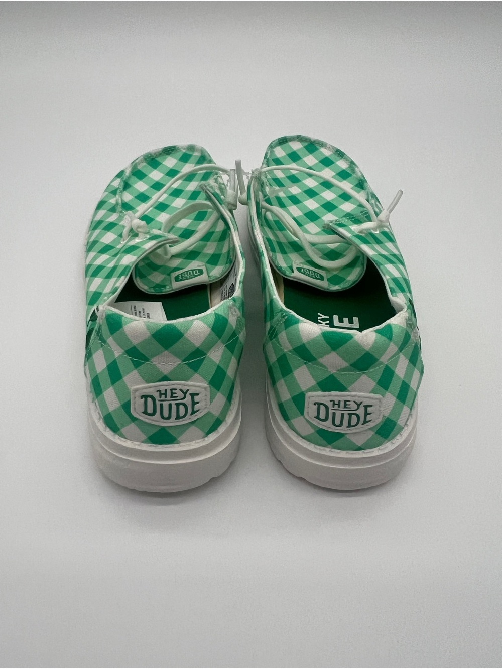Hey Dude Wendy Shamrock Gingham Green White Slip On Loafers 43946-3ZW Womens 8 - Picture 7 of 7